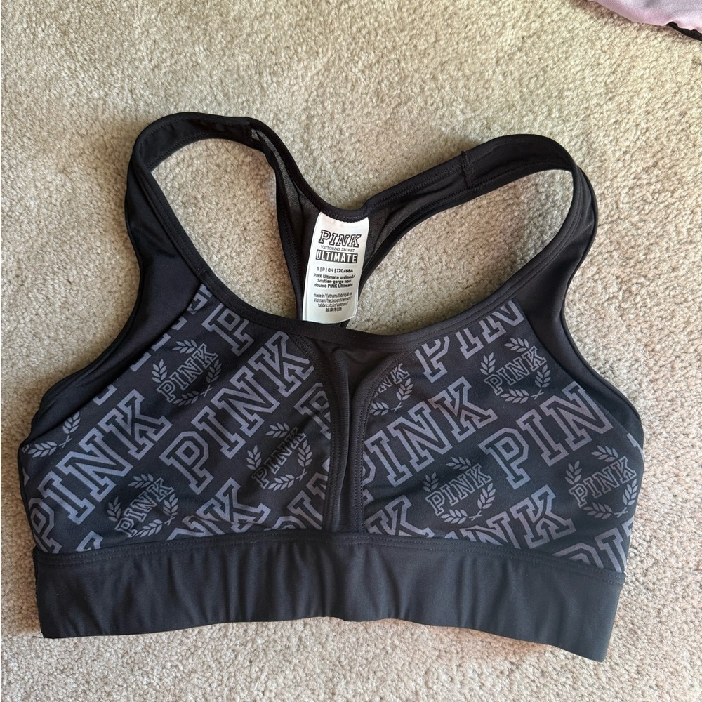PINK Victoria's Secret Black Racerback Sports Bra